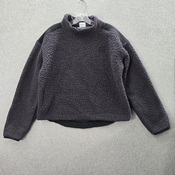 Under Armour Women Jacket Large Gray Sherpa Logo Long Sleeve Pullover - Picture 1 of 10